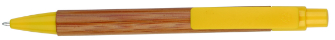 Bolgrafo retrctil con cuerpo en madera de bamb y clip y puntera plsticos de color amarillo